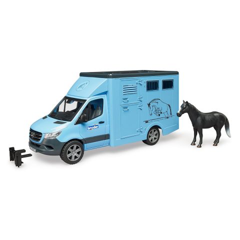 Furgoneta Mercedes Benz Azul para Transporte de Animales con Caballo Bruder 2674